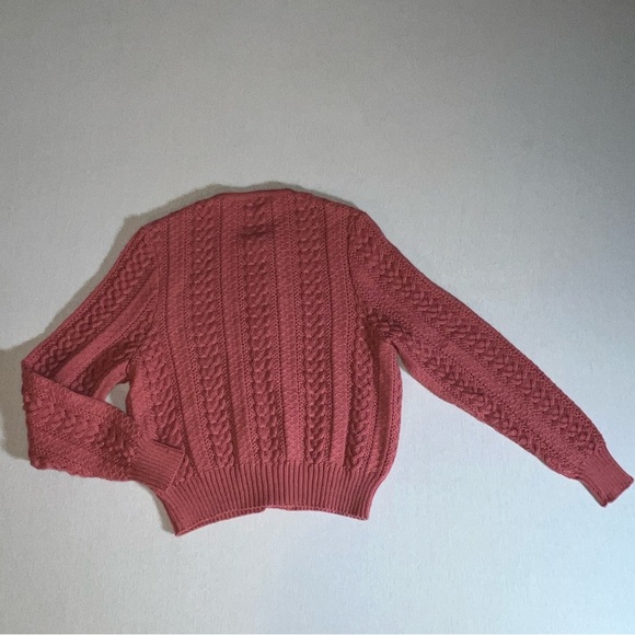 Vintage Allen Länder 100% Pure New Wool Cable Knit Cardigan Sweater in Pink S/M - Picture 5 of 10